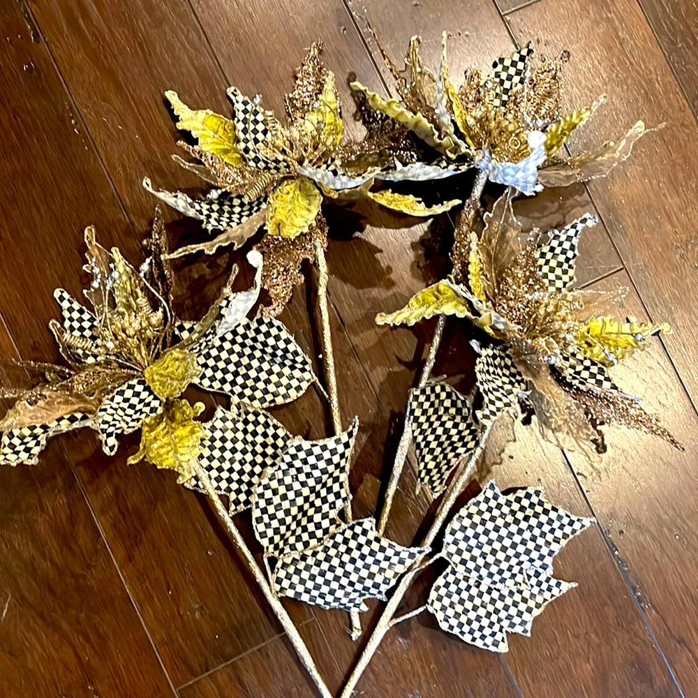 MacKenzie Childs Poinsettia Stems with Courtly Check